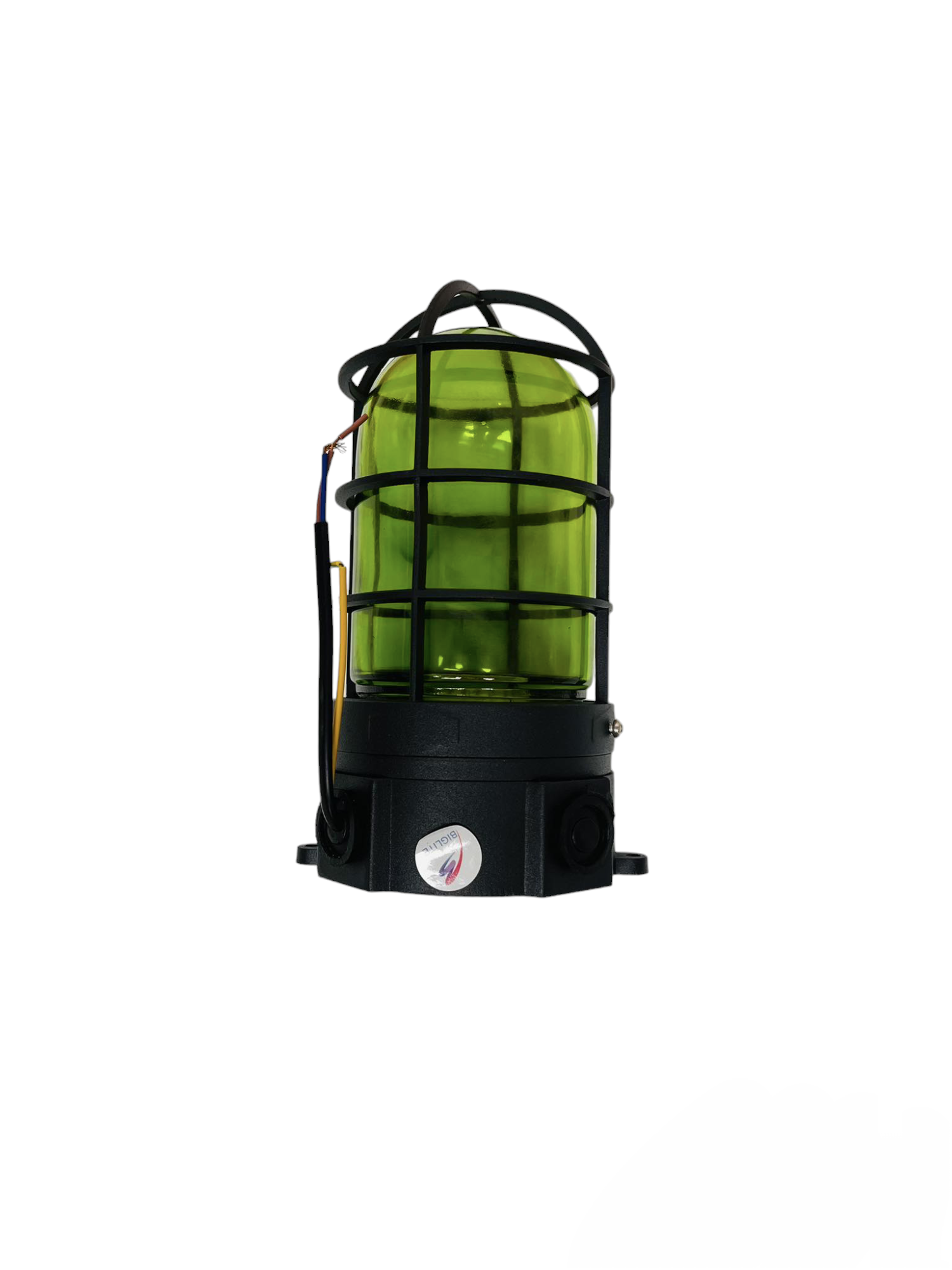 Biglite vapor lamp fixture green glass with protective black metal cage for industrial lighting