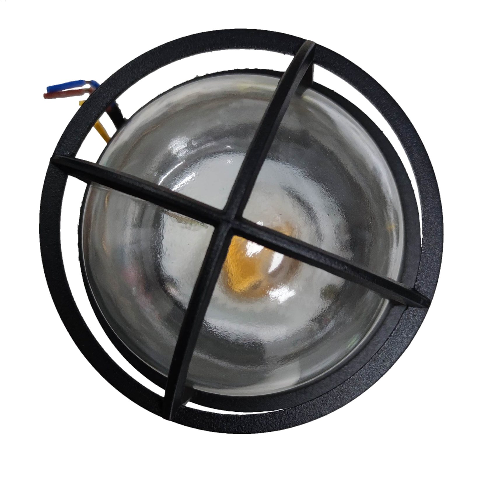 Biglite vapor proof lamp fixture with protective black grid and clear glass cover for lighting installation