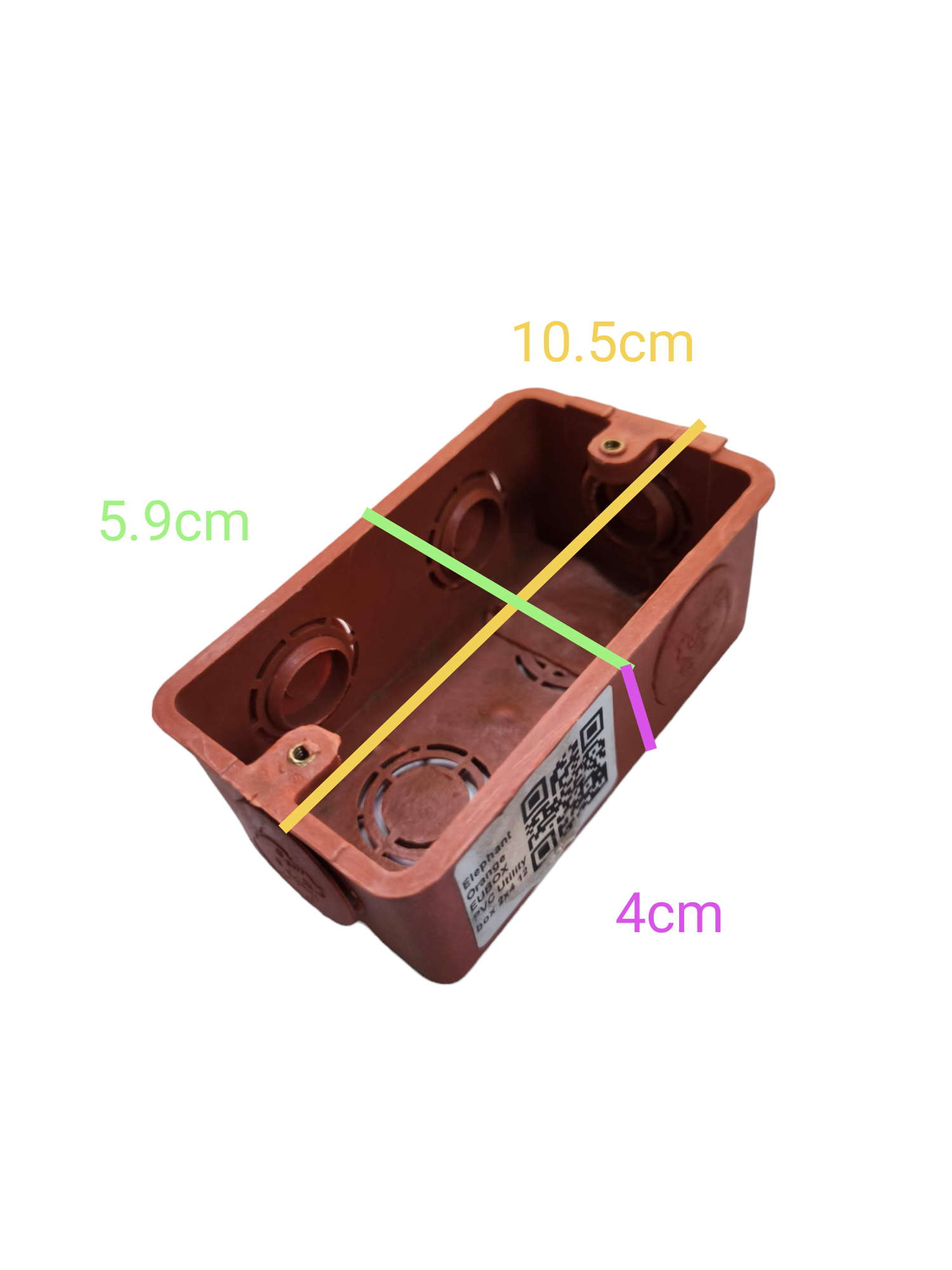 Elephant brand electrical junction box with dimensions 10.5cm by 5.9cm by 4cm in brown plastic