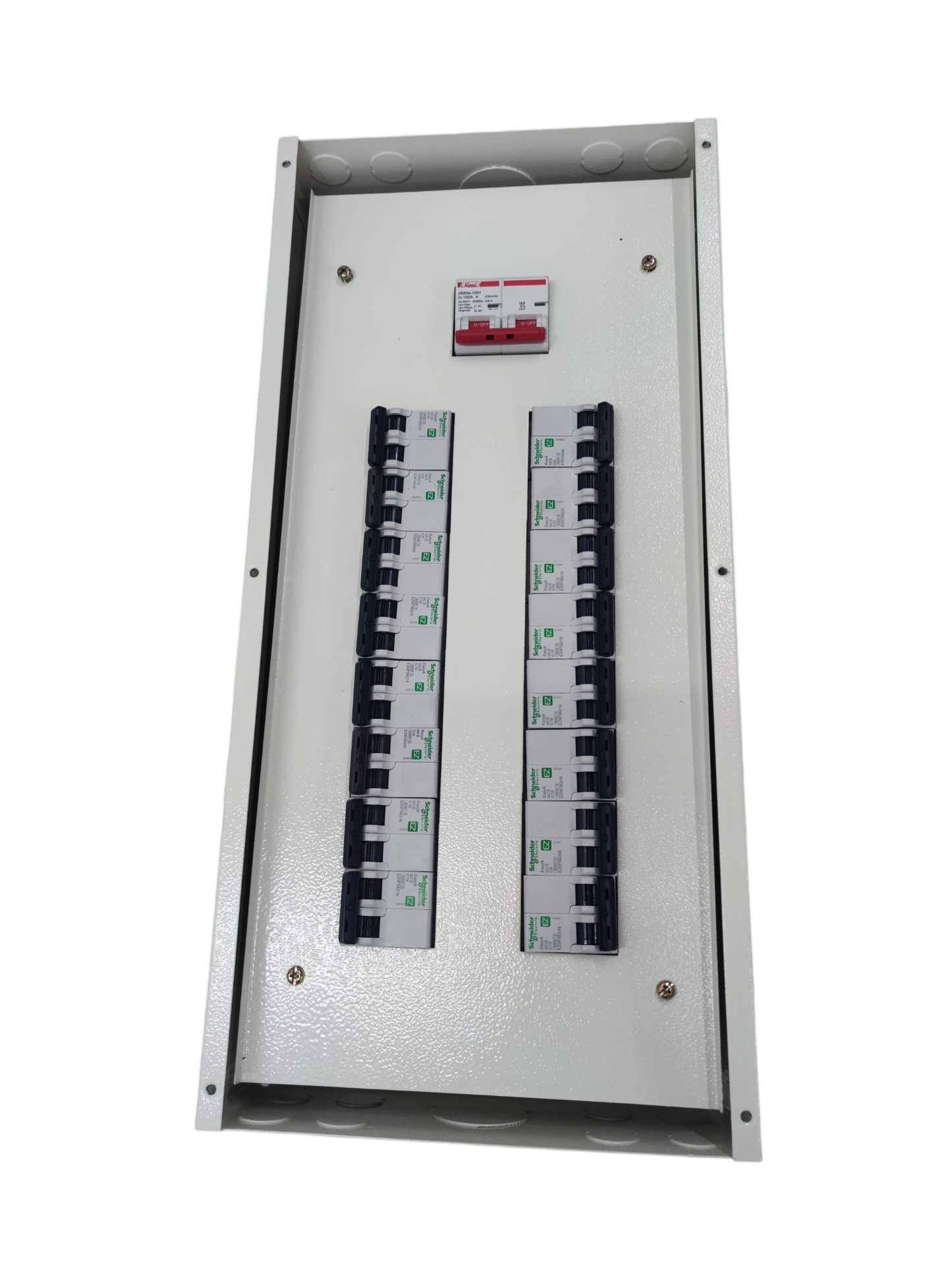 Himel 125A 2 pole panel board electrical circuitry with circuit breakers and protective switch
