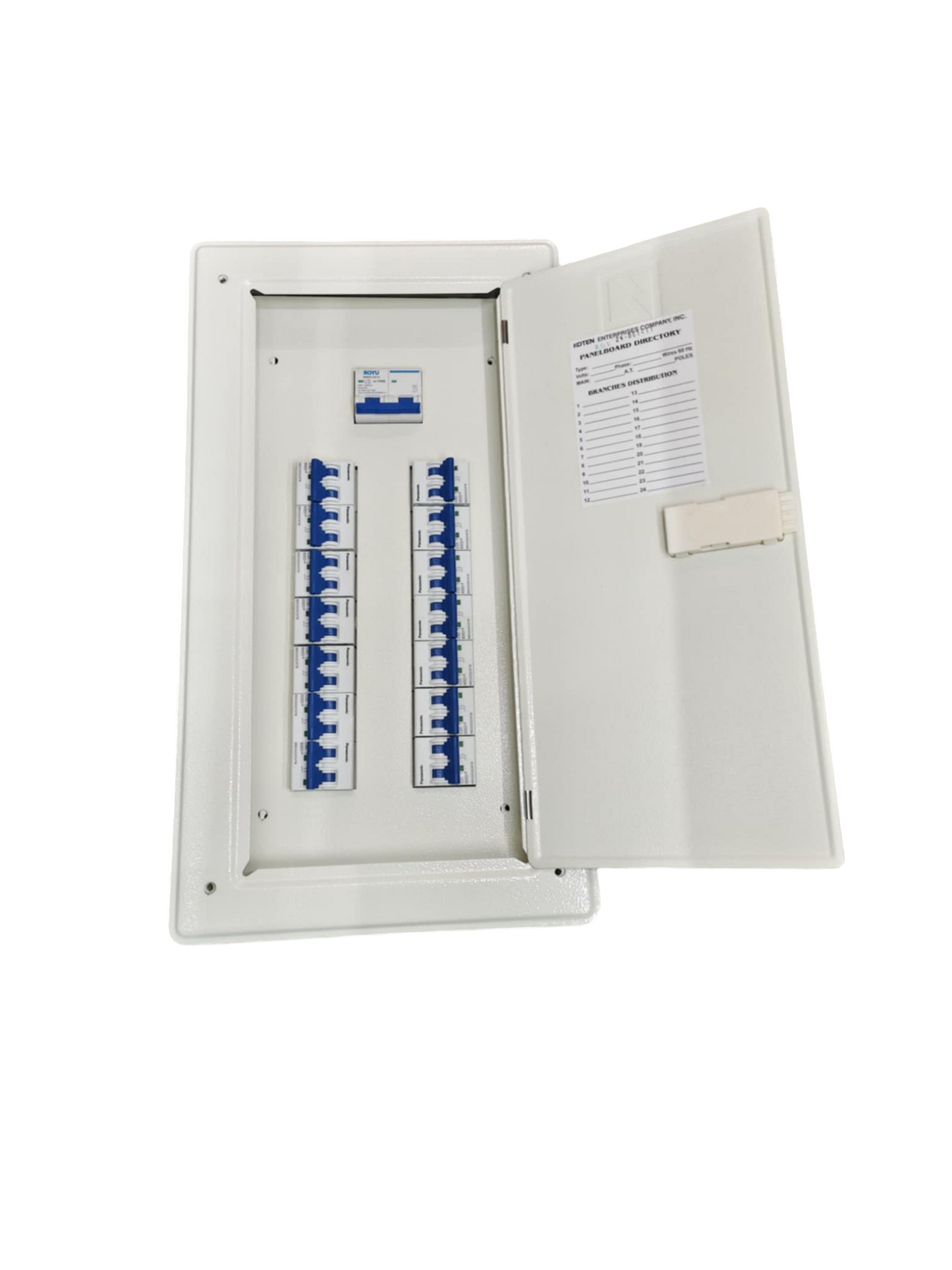 14 Branches 2Pole Miniature Circuit Breaker panel with blue switches in white metal enclosure