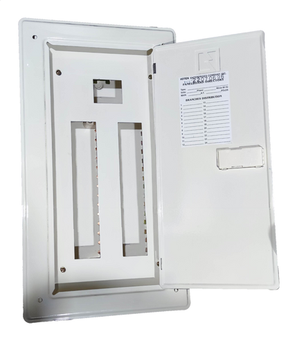 Open white electrical panel box for 14 Branches 2Pole Miniature Circuit Breaker with labeled door