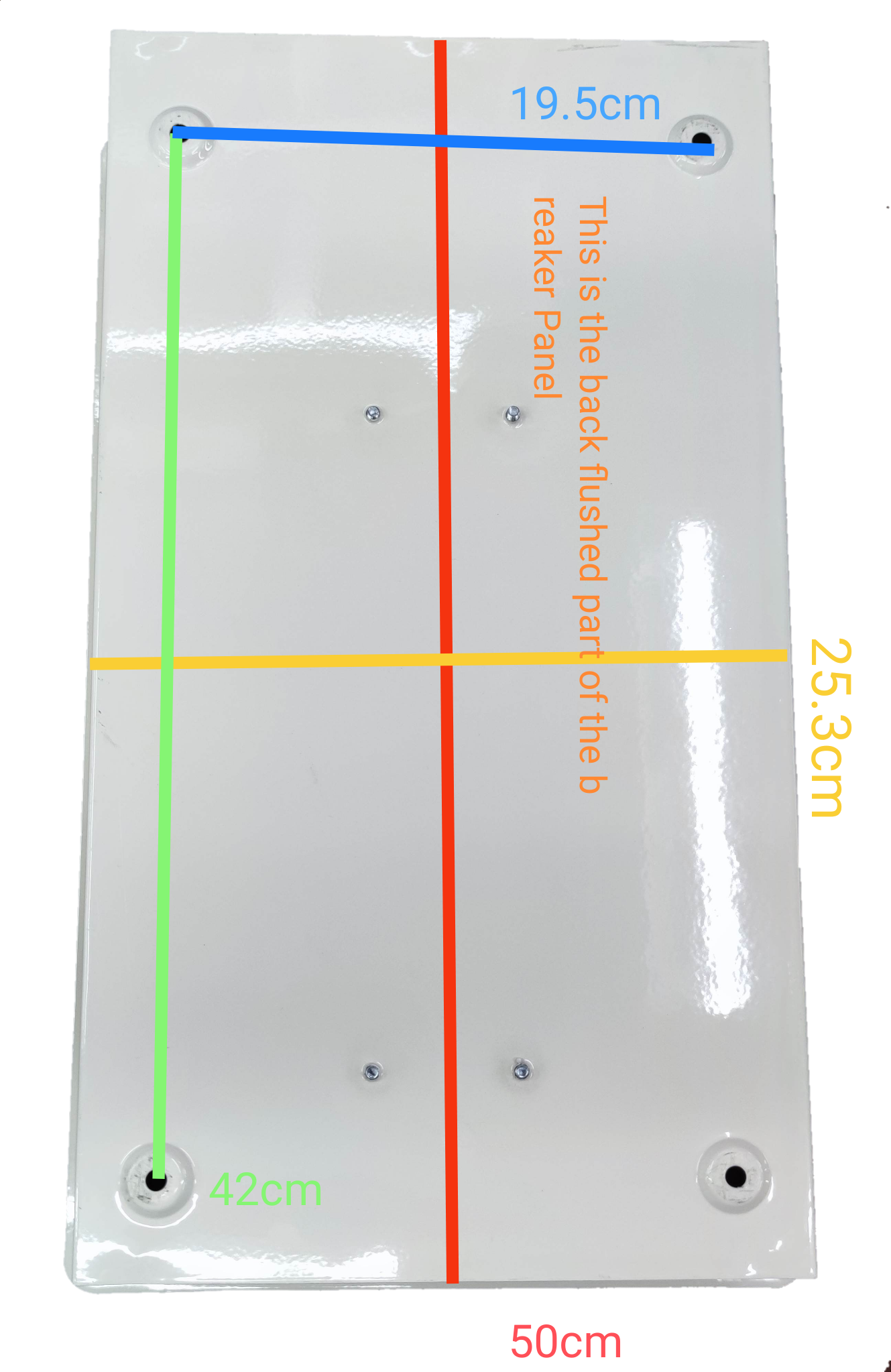 Back panel for 14 Branches 2Pole Miniature Circuit Breaker with dimensions 50cm by 25.3cm by 19.5cm by 42cm