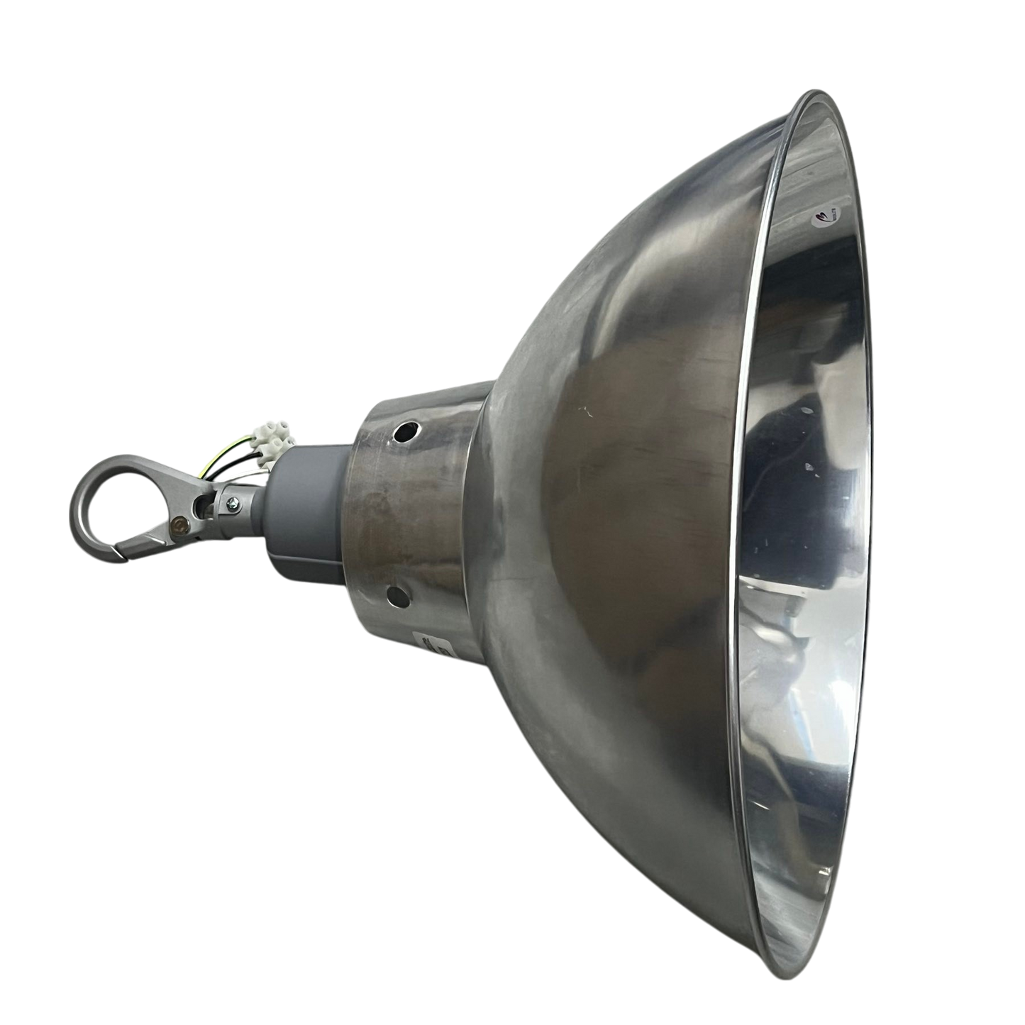 16 inch aluminum reflector with E40 socket lighting installation accessory by Biglite and Omni on black background