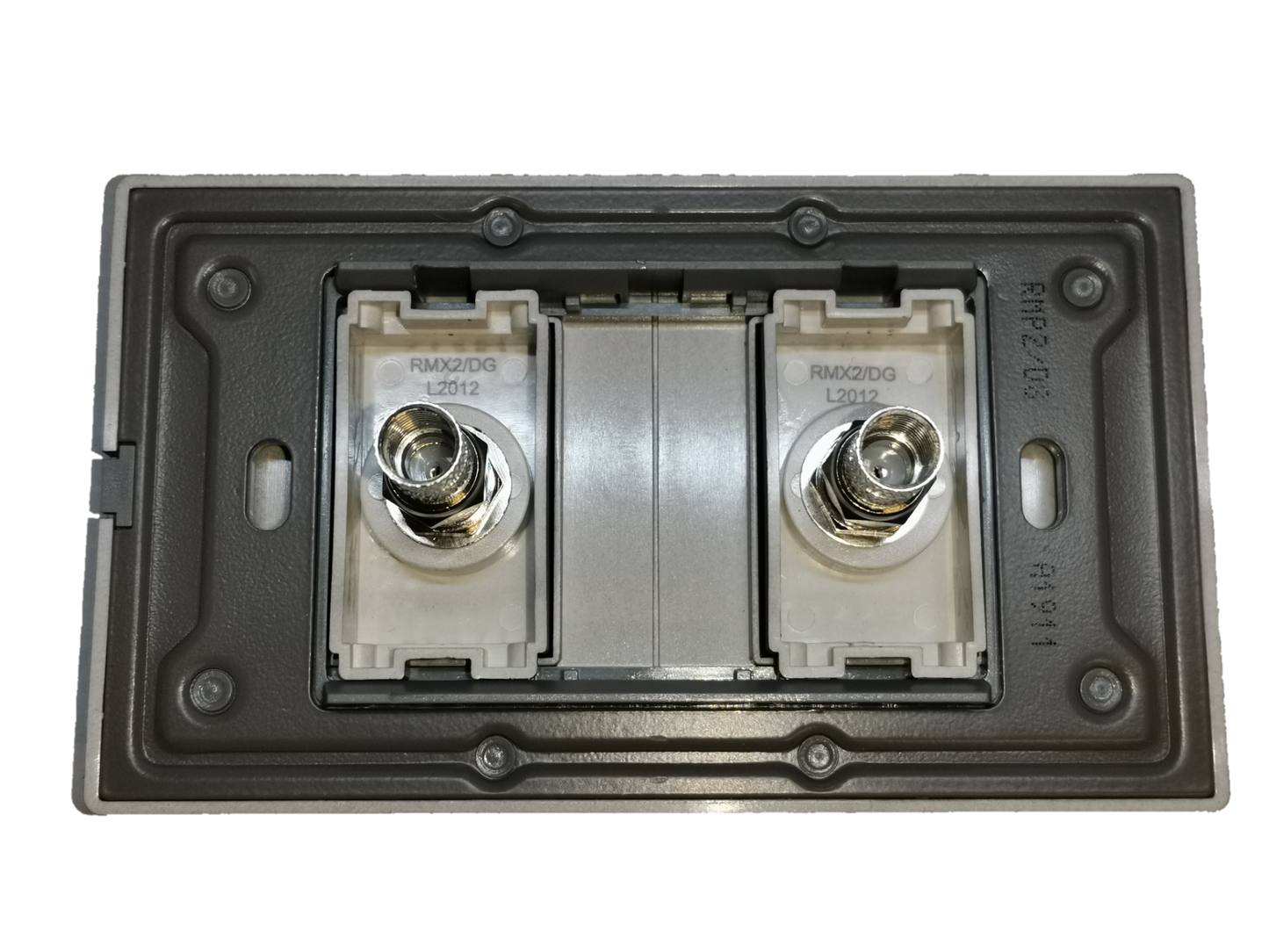 Electx Electrical Supply 2 gang cable TV outlet with dual coaxial connectors for signal distribution