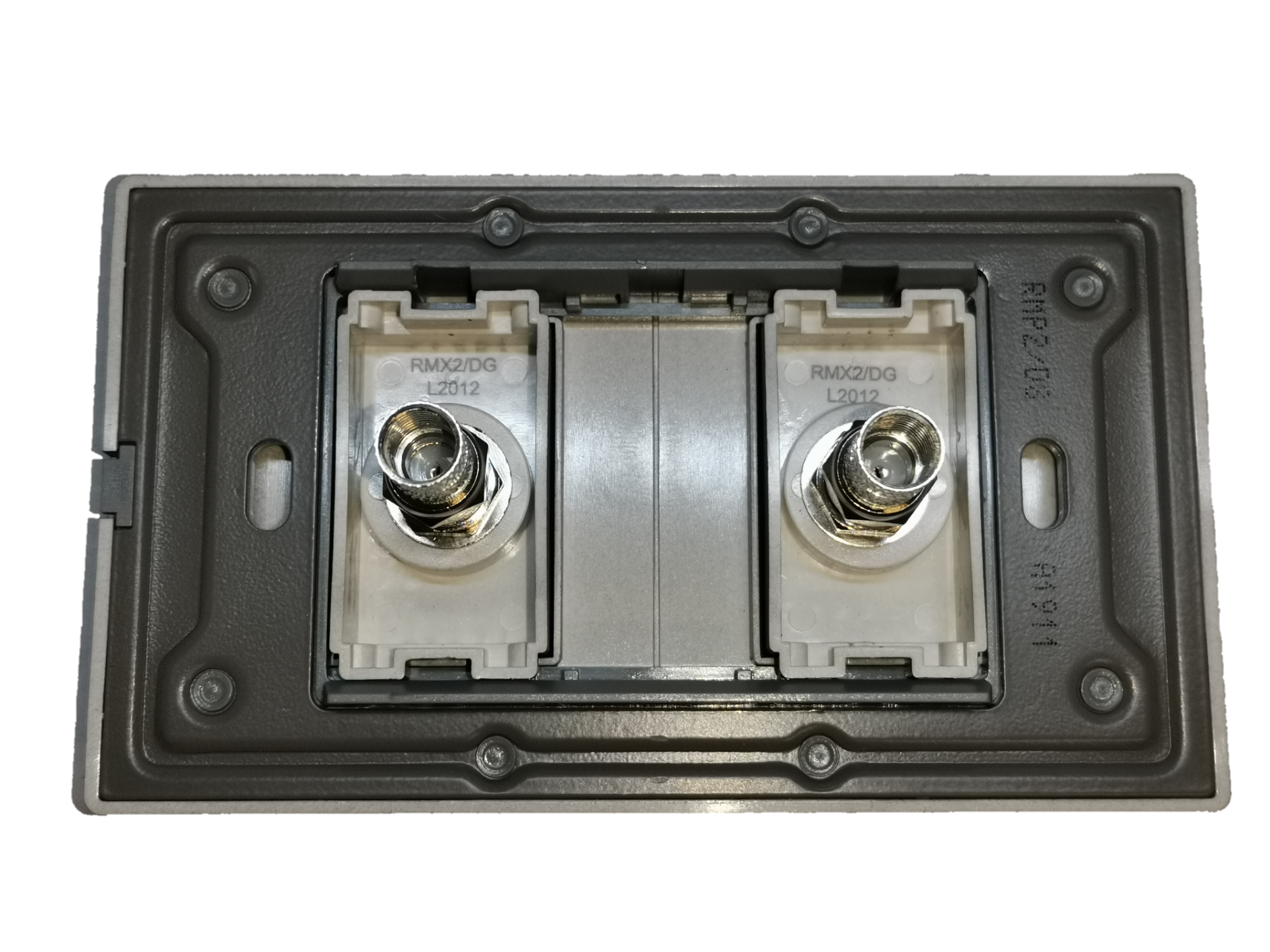 Electx Electrical Supply 2 gang cable TV outlet with dual coaxial connectors for signal distribution