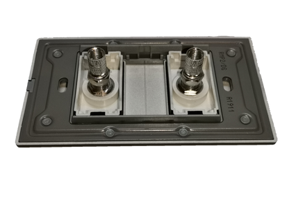 Electx Electrical Supply 2 gang cable TV outlet with dual coaxial connectors in metal frame