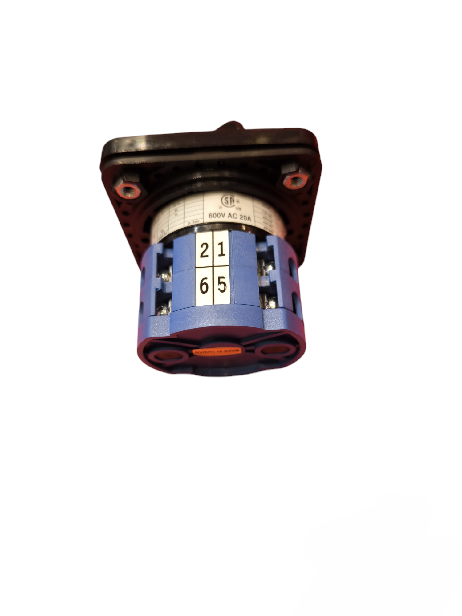 Auspicious 20A 4 pole cam switch with blue and black housing and numbered selector dial