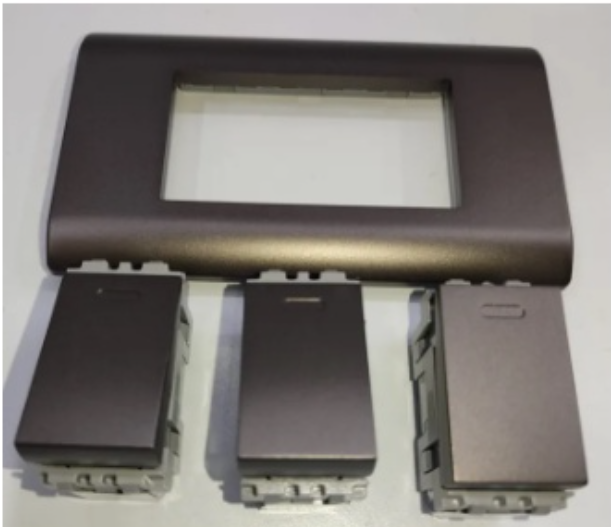 3 Gang dark gray electrical switch plate with three matching switches from Electx Electrical Supply