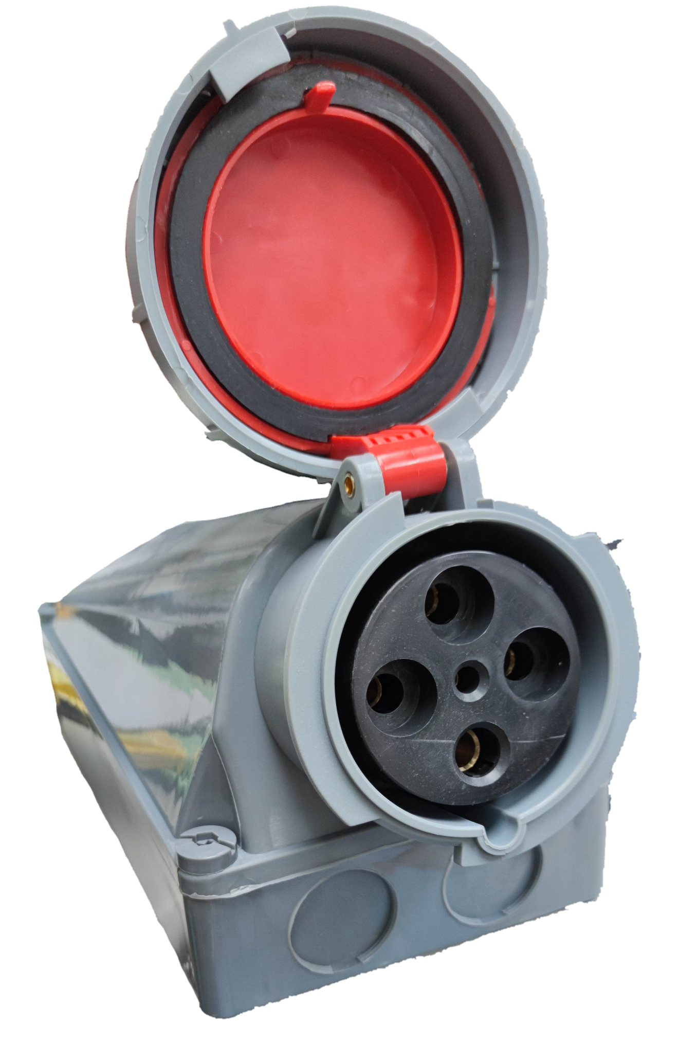 Grippes 3 pin 220V IEC6309-2 outlet electrical connector with protective red cover open