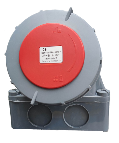 Grippes 3 pin 220V IEC6309-2 outlet with red cover and gray mounting base for electrical circuits