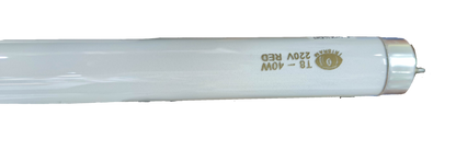 Irisram 36W Fluorescent Tube T-8 Red white tube with metal end cap on black background