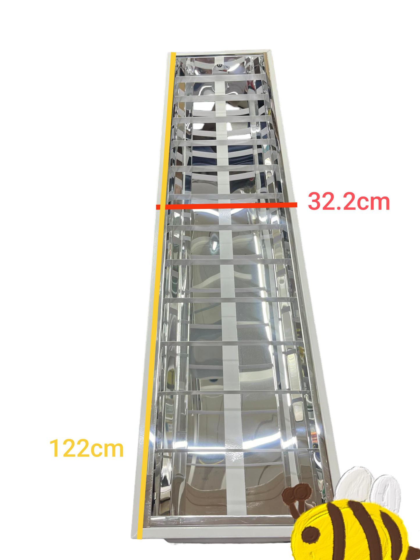 Firefly 48 inch T8 LED troffer light with reflective metal grid ceiling panel in silver