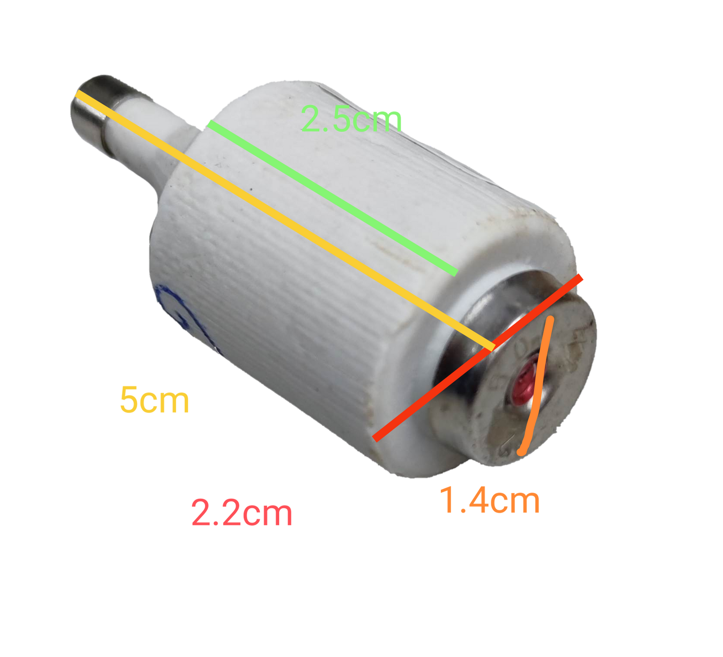 Ceramic Fuse 2A 500V E27 Socket with white ceramic body and metal end caps for electrical circuitry