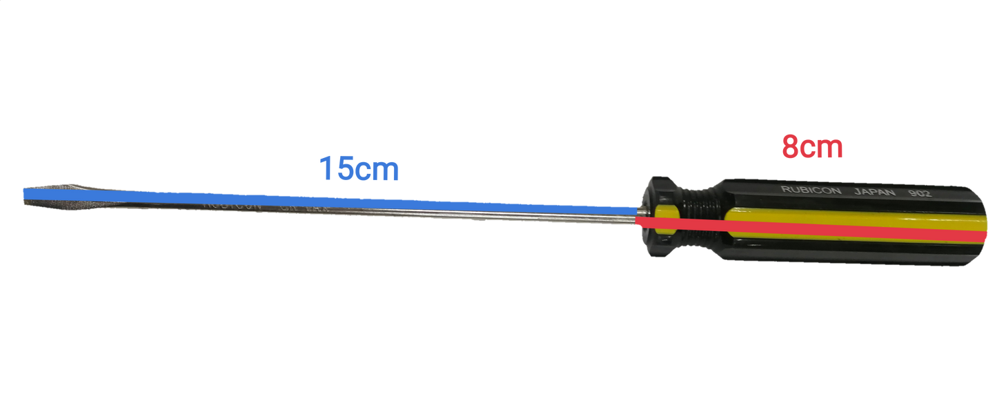 Rubicon Flat Head Screw Driver 902 150mm-5mm with black and yellow handle and long metal shaft