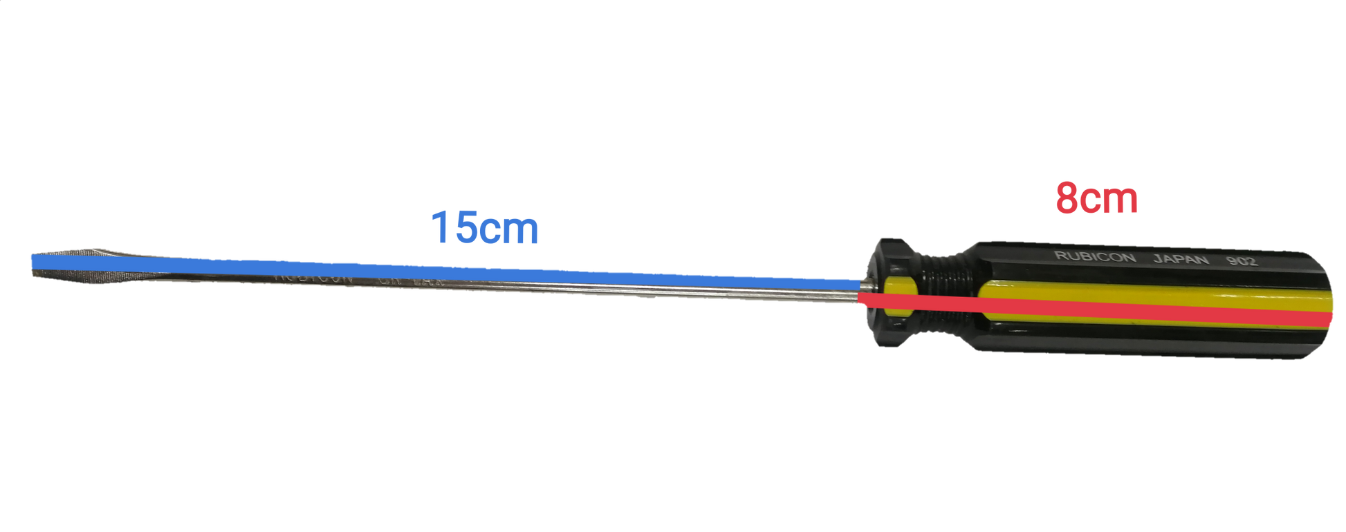 Rubicon Flat Head Screw Driver 902 150mm-5mm with black and yellow handle and long metal shaft