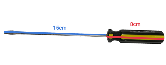 Rubicon Flat Head Screw Driver 902 150mm-5mm with black and yellow handle and long metal shaft