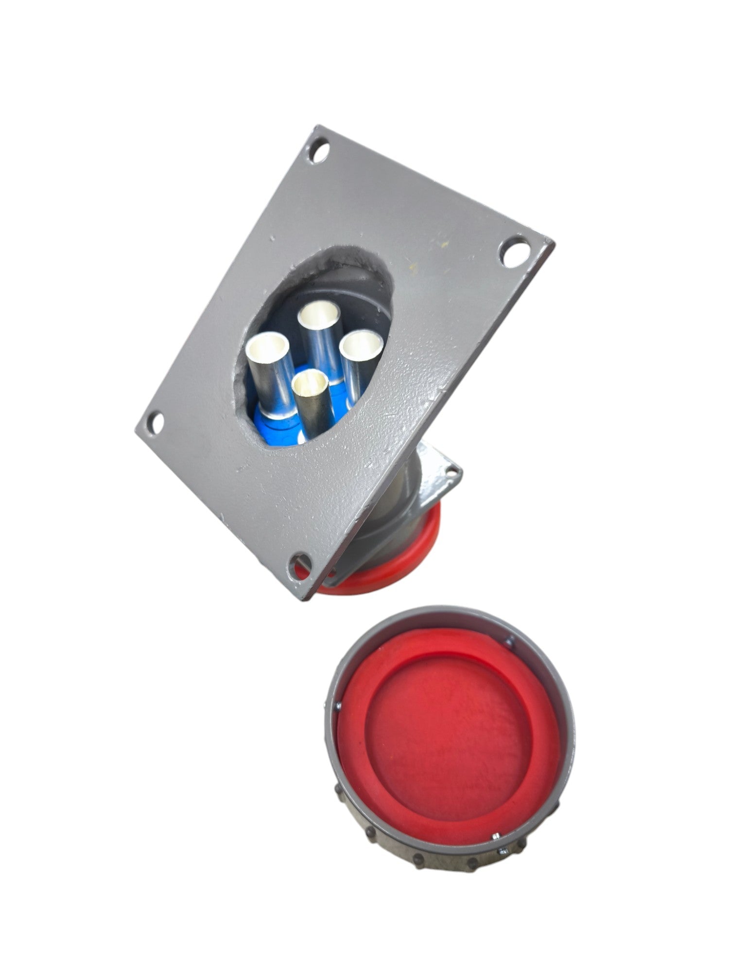 Grippes 300A 3PE chassis socket electrical connector with gray mounting plate and red cover