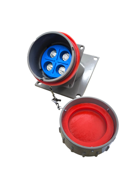 Grippes 300A 3PE chassis socket with protective red cover and blue interior connectors