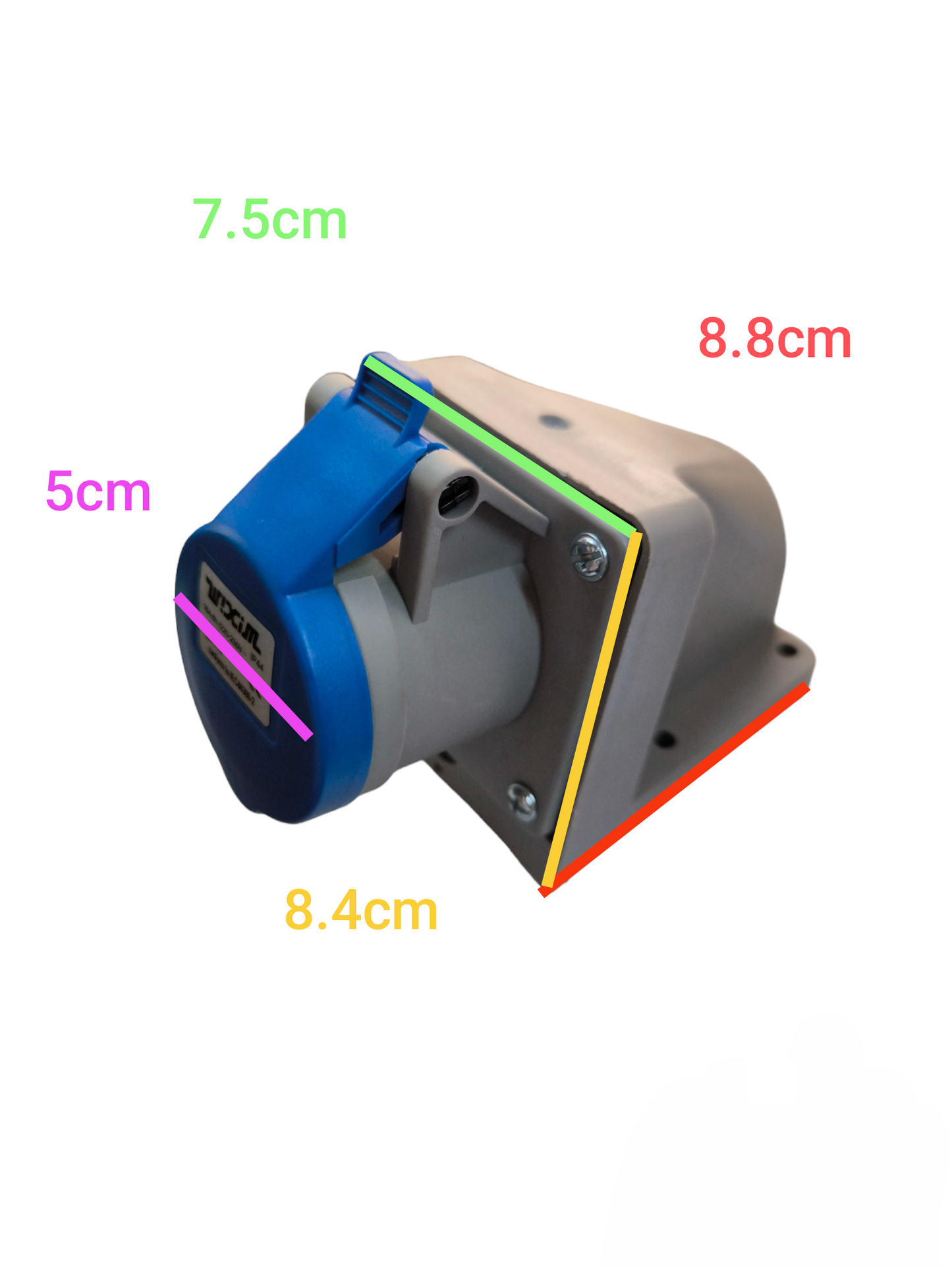 Wixim Industrial Outlet Wall Type IP44 with blue protective cover and grey mounting base