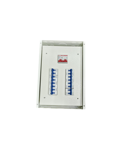 Panel Board 80A 2P Main electrical circuit breaker panel with multiple switches in white enclosure