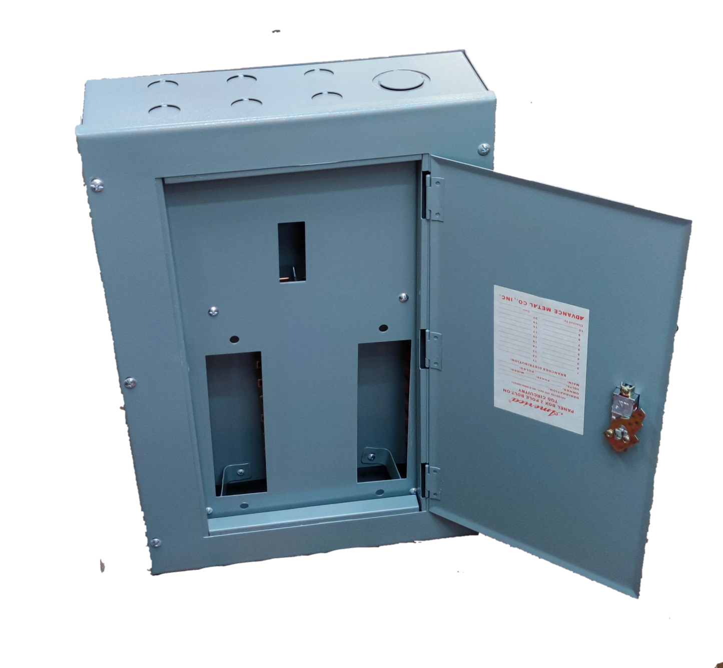 Electx Electrical Supply Panel Board TQD Main 2 Pole 8 Branches with open gray metal enclosure