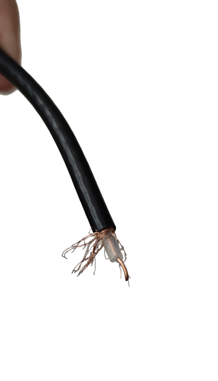 Swan RG58 Coaxial Cable Solid Middle with black outer sheath and exposed copper wiring