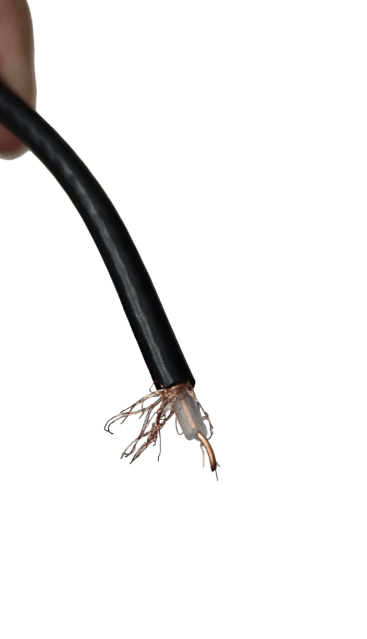 Swan RG58 Coaxial Cable Solid Middle with black outer sheath and exposed copper wiring