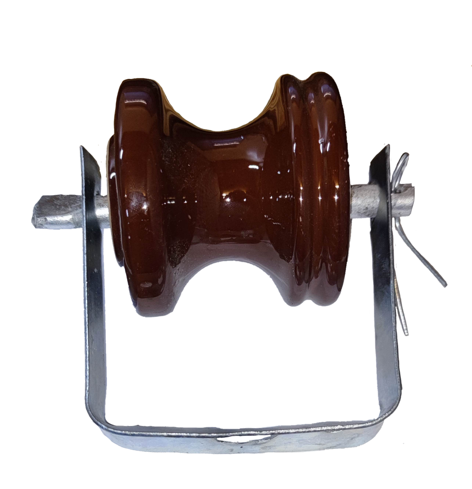 Electx Electrical Supply secondary rack 1 wire insulator with brown ceramic and metal bracket