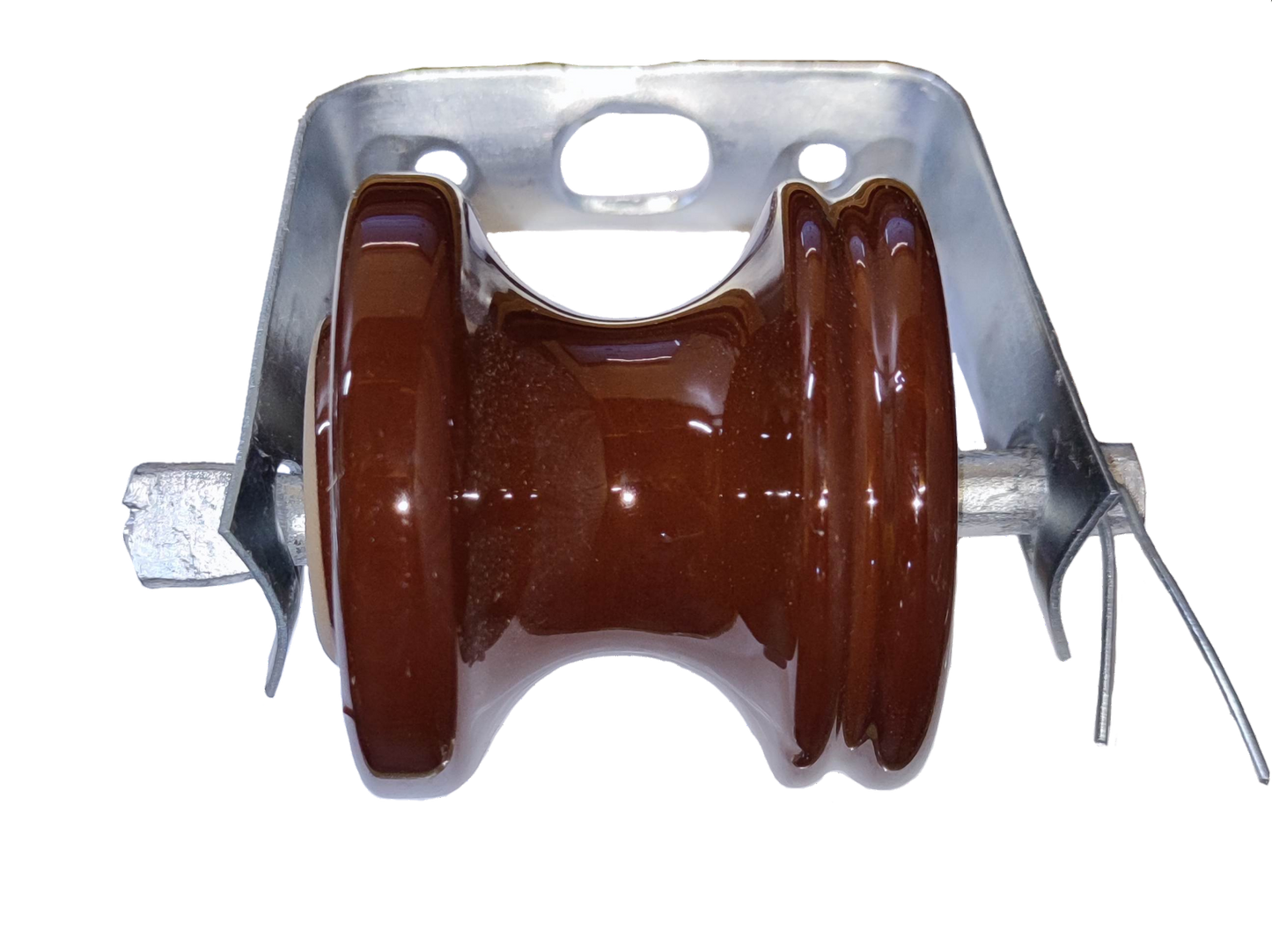 Electx Electrical Supply secondary rack 1 wire insulator with brown ceramic and metal mounting bracket