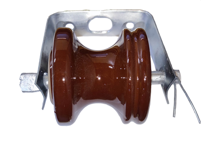 Electx Electrical Supply secondary rack 1 wire insulator with brown ceramic and metal mounting bracket