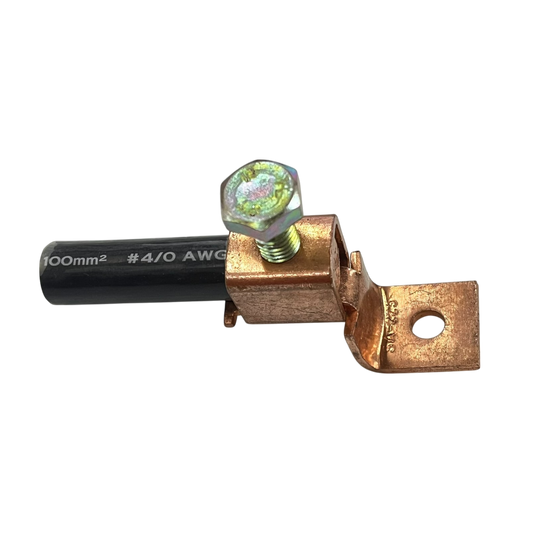 Copper Solderless Terminal Lugs 80mm-100mm with attached black cable and securing bolt