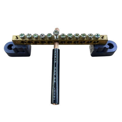 Grippes grounding bus bar 12 hole with copper connections for electrical circuit stability