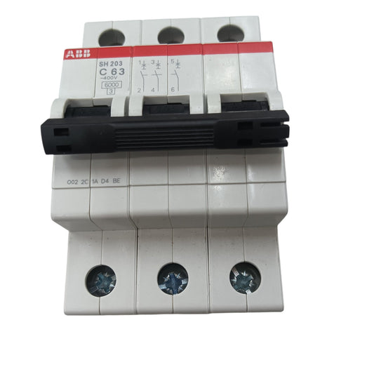ABB Miniature Circuit Breaker 63A 3 Pole MCB 6 Kaic 400V SH203-C63