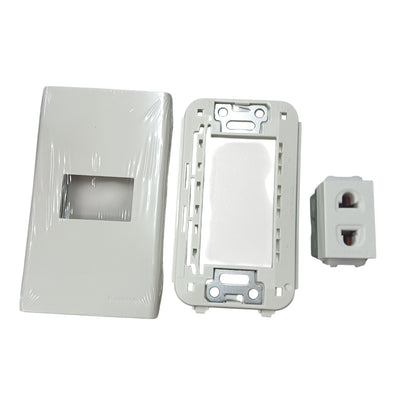 Panasonic 1 Gang Universal Outlet Receptacle Quick Connect Terminal 16A 250V with Plate, 1 Gang Universal Outlet Device Wide Series with Plate, 1 Gang Universal Receptacle Quick Connect Terminal Wide Series with Plate WEG10919-5 / WEG6801W-1