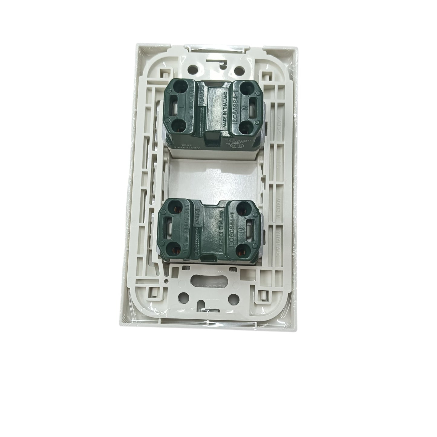 Panasonic 2 Gang Universal Outlet Receptacle Quick Connect Terminal 16A 250V with Plate, 2 Gang Universal Outlet Device Wide Series with Plate, 2 Gang Universal Receptacle Quick Connect Terminal Wide Series with Plate WEG10919-5 x 2Pcs / WEG6802W-1
