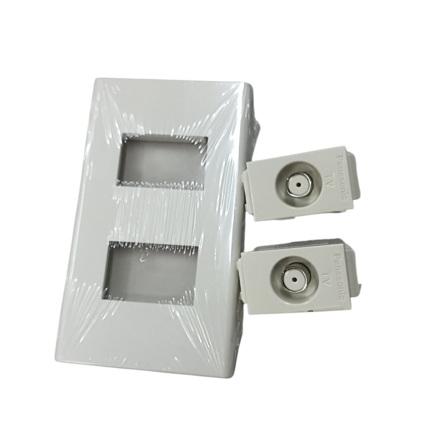Panasonic 1 Gang F Type Television Terminal Current Passing Type with Plate, 1 Gang Television Outlet Thread Type with Plate, 1 Gang Cable TV Outlet with Plate WEG2701 X2 / WEG6802W-1
