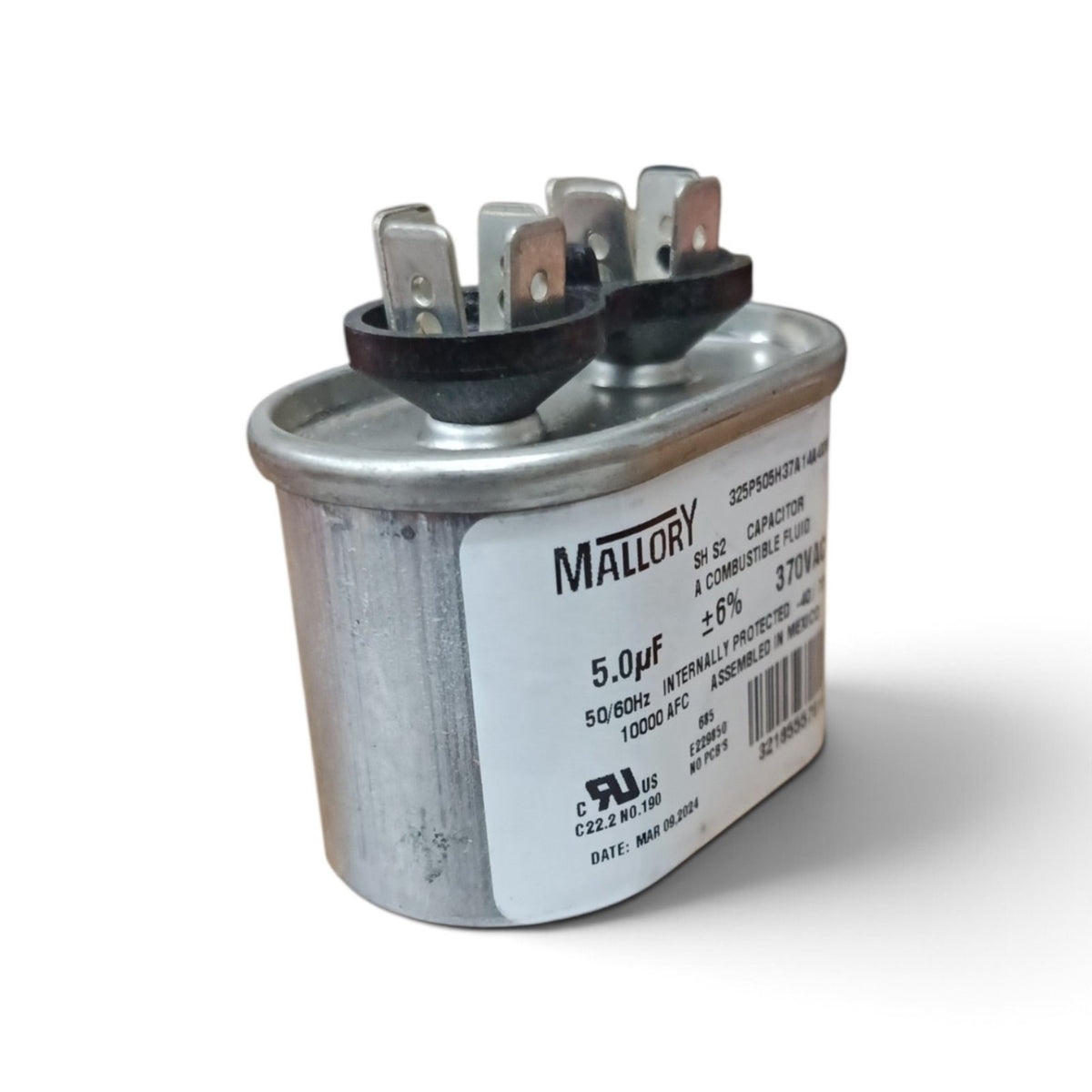 Oil-Filled Metallized Polypropylene Film Running Capacitor 5uf 370V AC 50/60Hz Aluminum Can, With Resin-Sealed Terminals