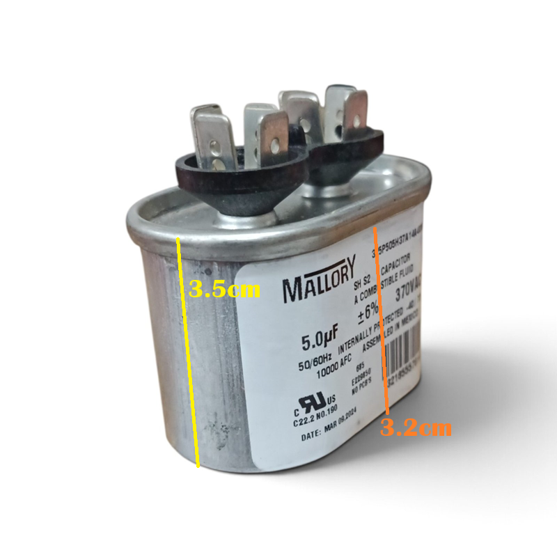 Oil-Filled Metallized Polypropylene Film Running Capacitor 5uf 370V AC 50/60Hz Aluminum Can, With Resin-Sealed Terminals