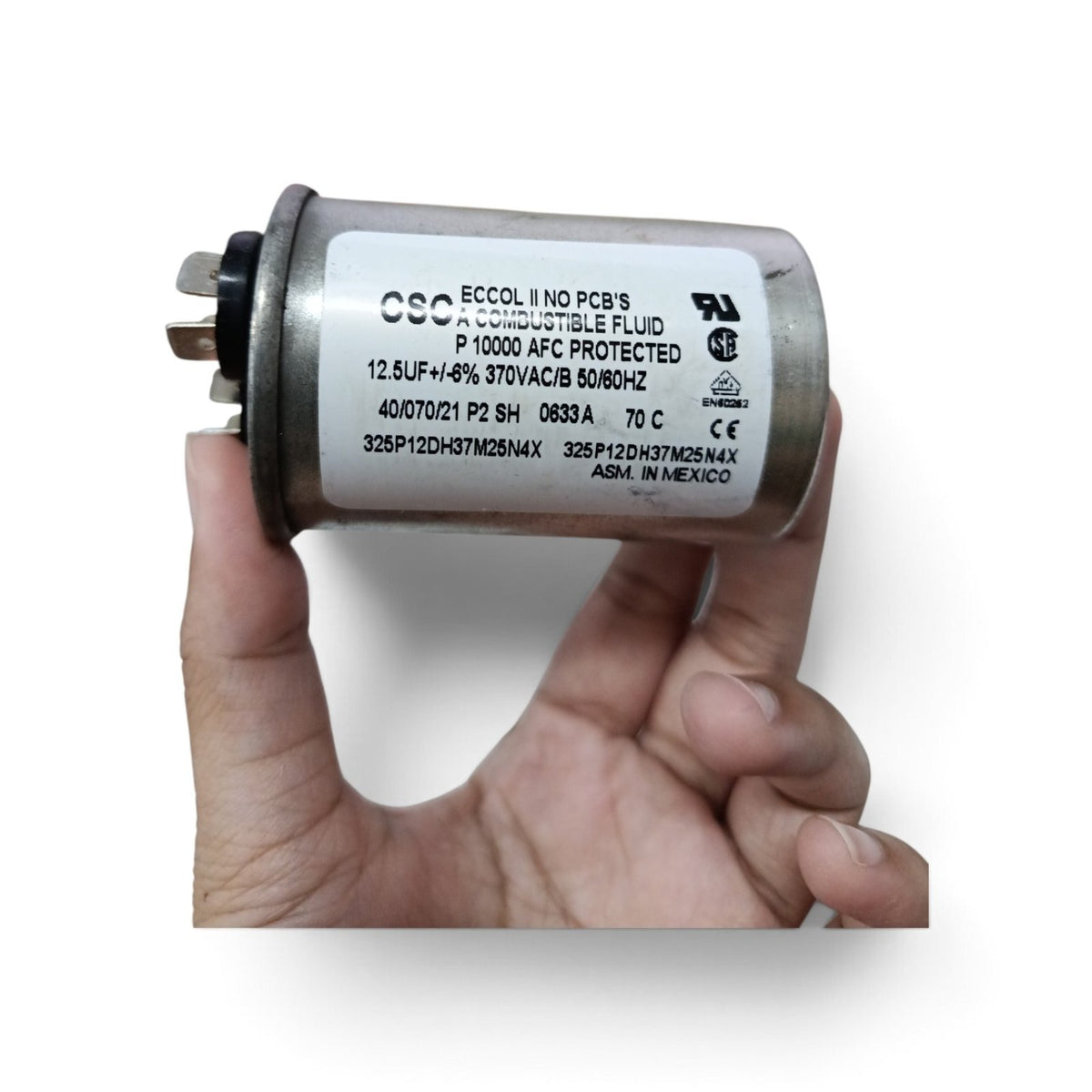 Oil-Filled Metallized Polypropylene Film Running Capacitor 12.5uf 370V AC 50/60Hz Aluminum Can, With Resin-Sealed Terminals