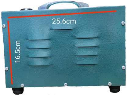 CE 1500W step down transformer 220V with metal casing and handle, measuring 25.6cm by 16.5cm