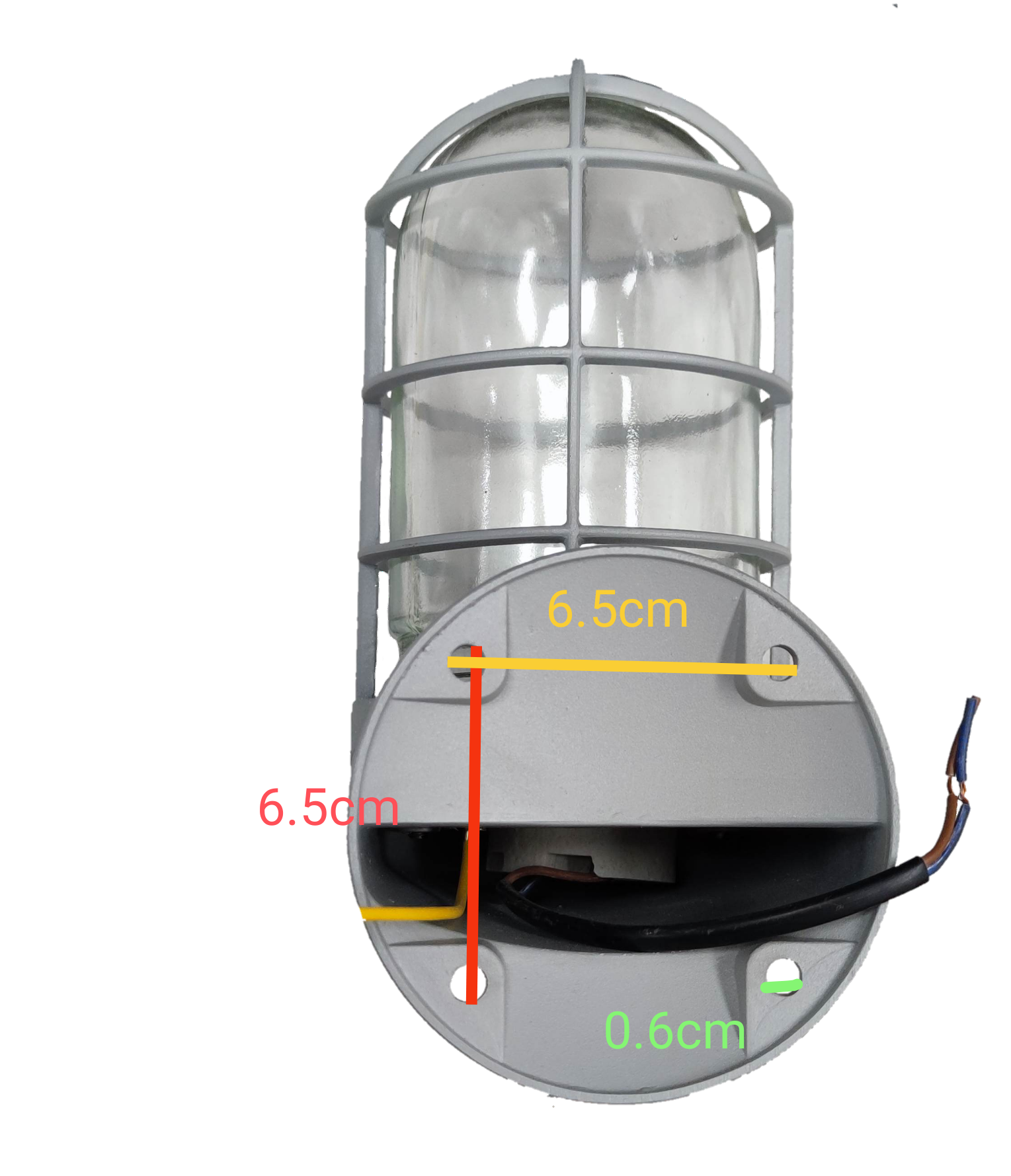 Biglite wall mounted vapor lamp incandescent bulb with protective metal cage and glass cover