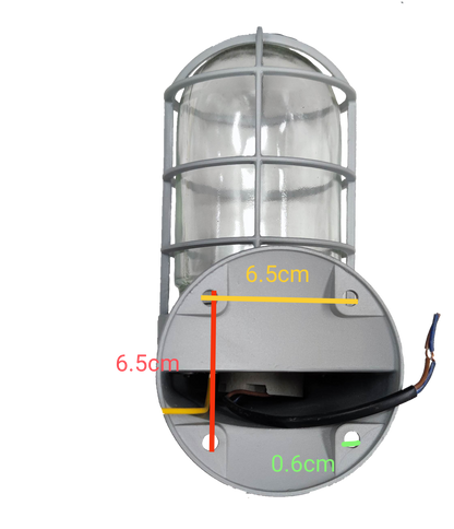 Biglite wall mounted vapor lamp incandescent bulb with protective metal cage and glass cover