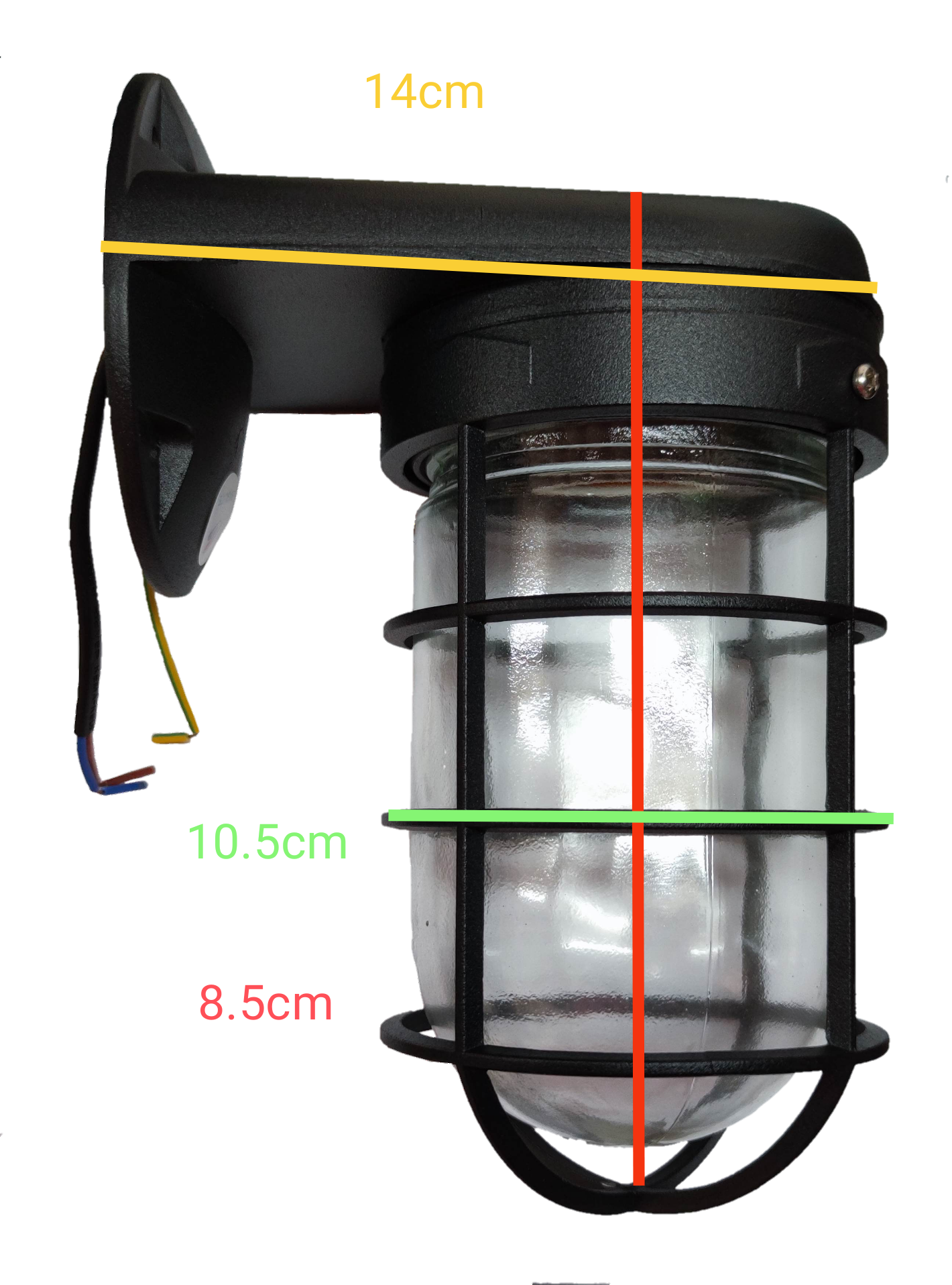 Biglite black wall mounted vapor lamp with protective cage and clear glass cover