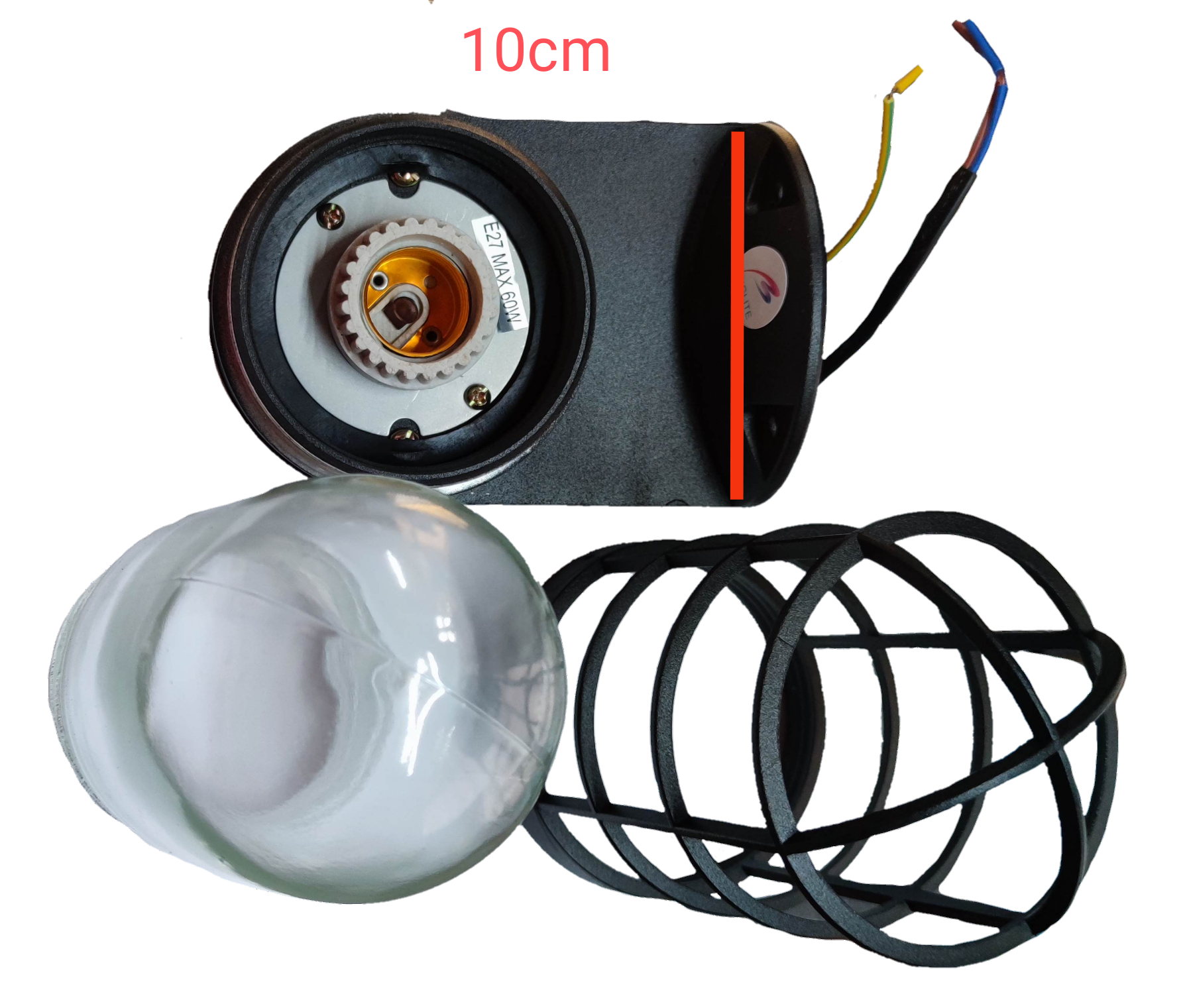 Biglite black wall mounted vapor lamp with protective metal cage and clear glass cover