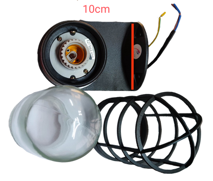 Biglite black wall mounted vapor lamp with protective metal cage and clear glass cover