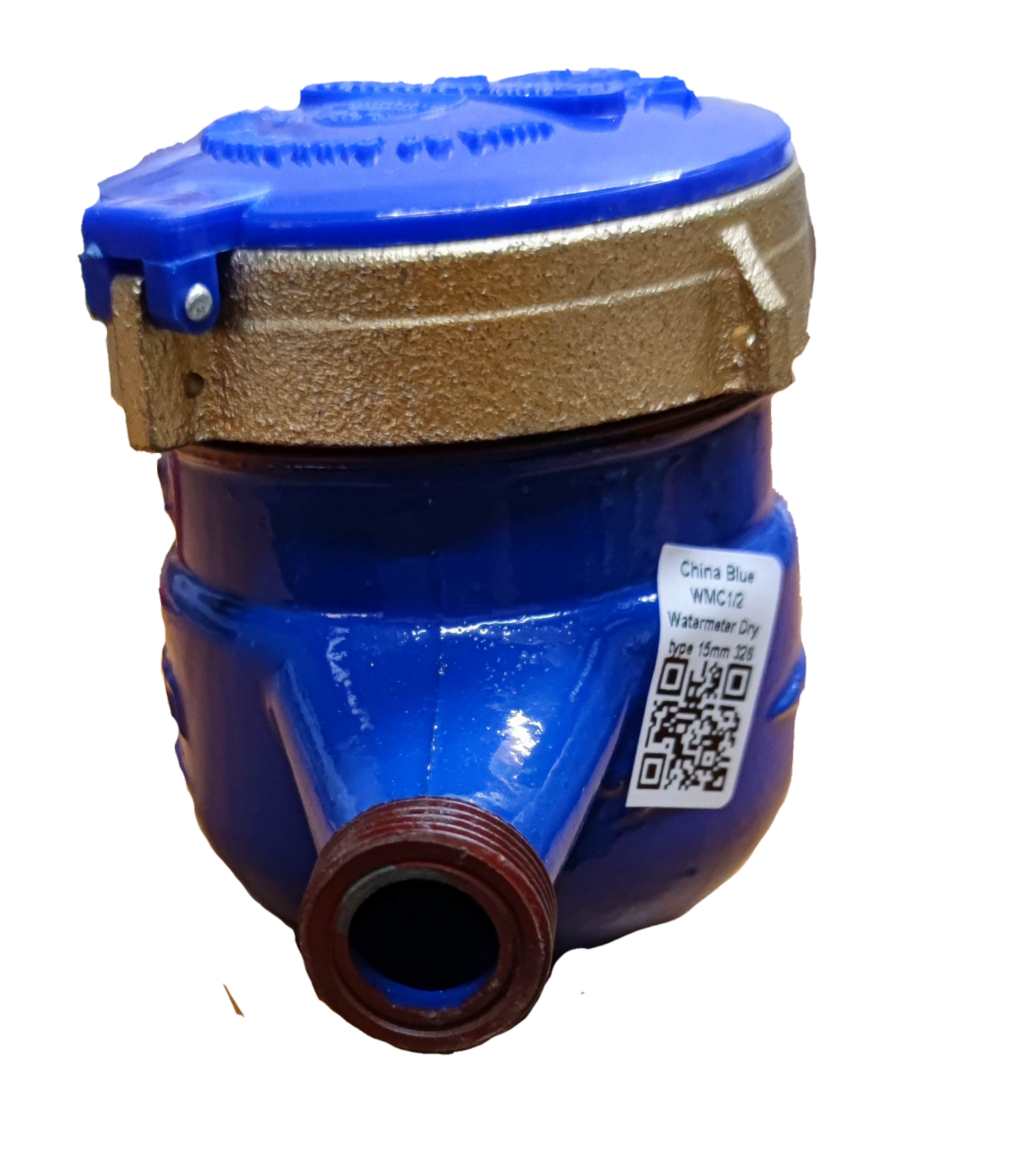 Blue Water Meter Metal Die Cast with brass top and threaded connection for fixture parts and valves