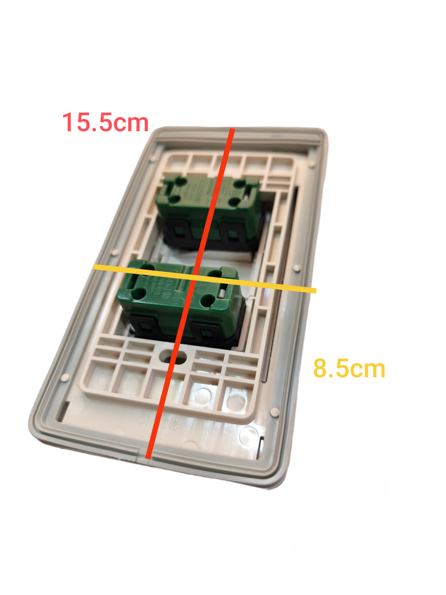 Omni weatherproof 2 gang switch 16A 250V in a durable casing for outdoor electrical needs