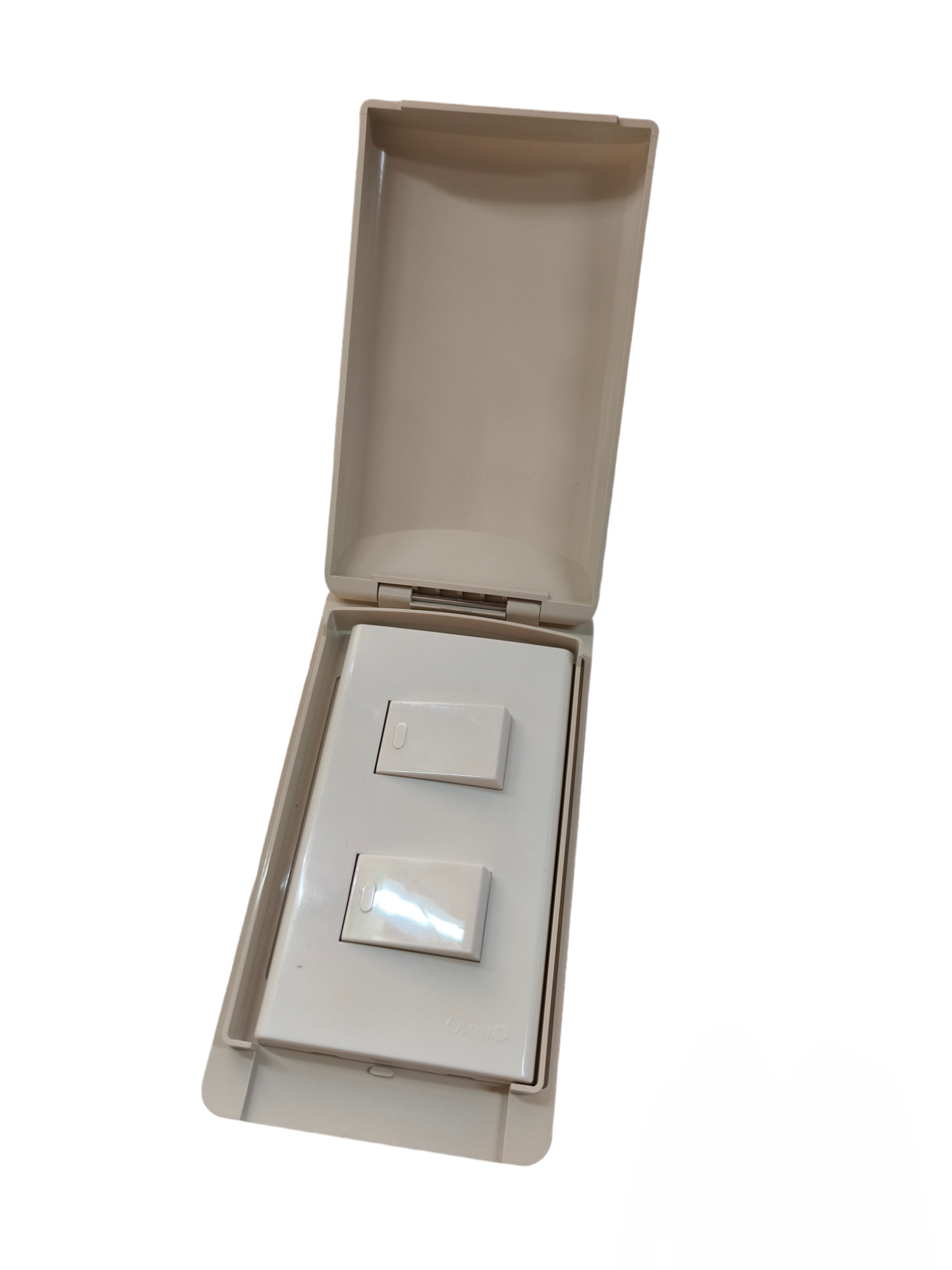 Omni weatherproof 2 gang switch 16A 250V with protective cover for outdoor use