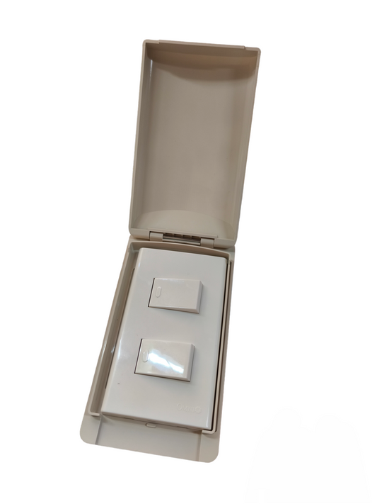 Omni weatherproof 2 gang switch 16A 250V with protective cover for outdoor use